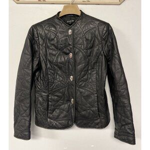 August Max Quilted Black Leather 27" Long Fitted Jacket Coat XS